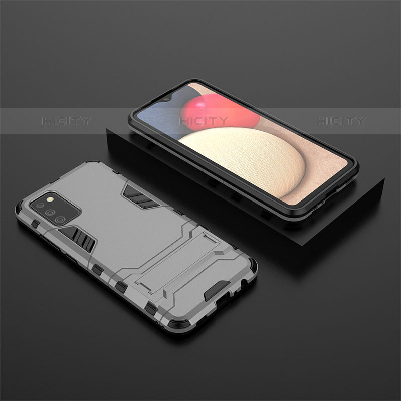 Coque Contour Silicone et Plastique Housse Etui Mat avec Support pour Samsung Galaxy M02s Gris Plus