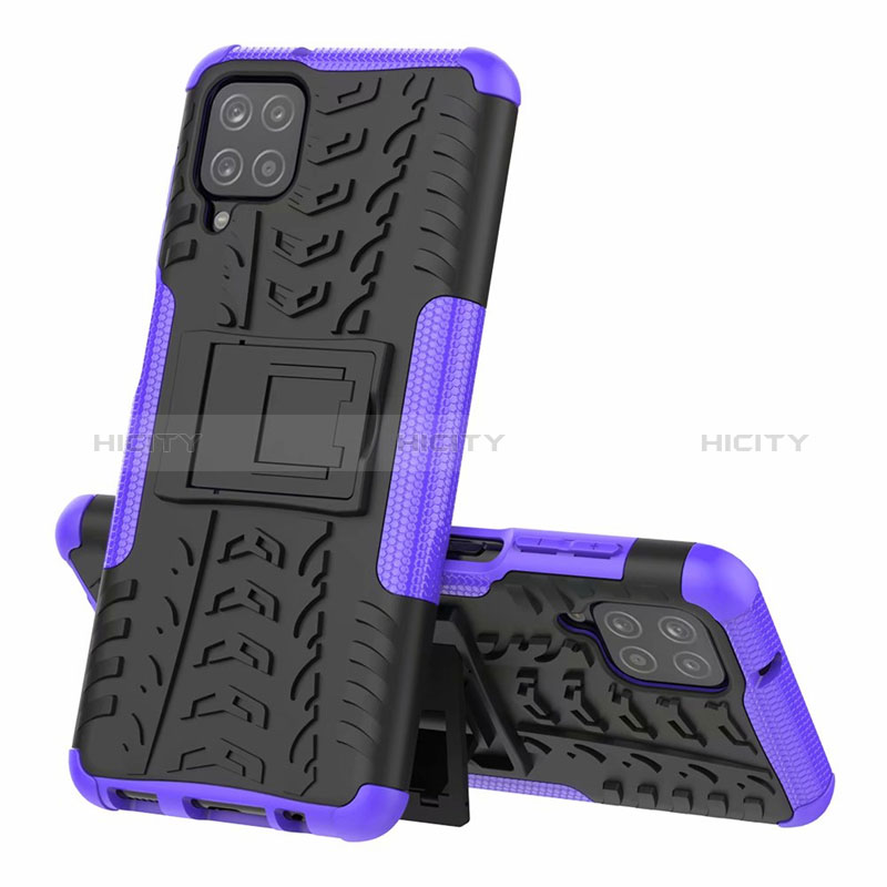 Coque Contour Silicone et Plastique Housse Etui Mat avec Support pour Samsung Galaxy M12 Violet Plus