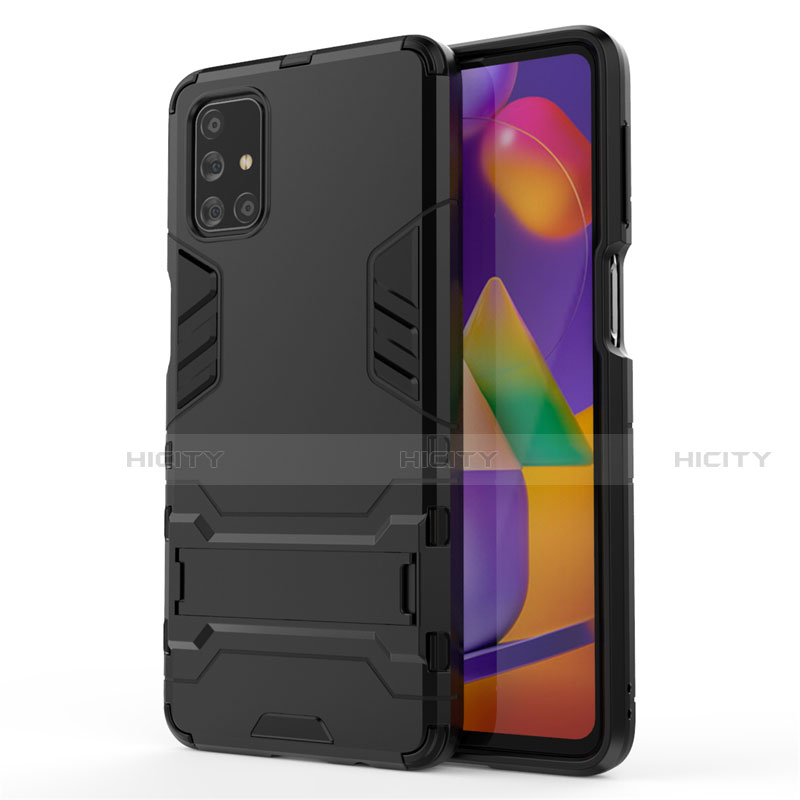 Coque Contour Silicone et Plastique Housse Etui Mat avec Support pour Samsung Galaxy M31s Noir Plus