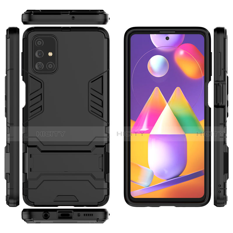 Coque Contour Silicone et Plastique Housse Etui Mat avec Support pour Samsung Galaxy M31s Plus