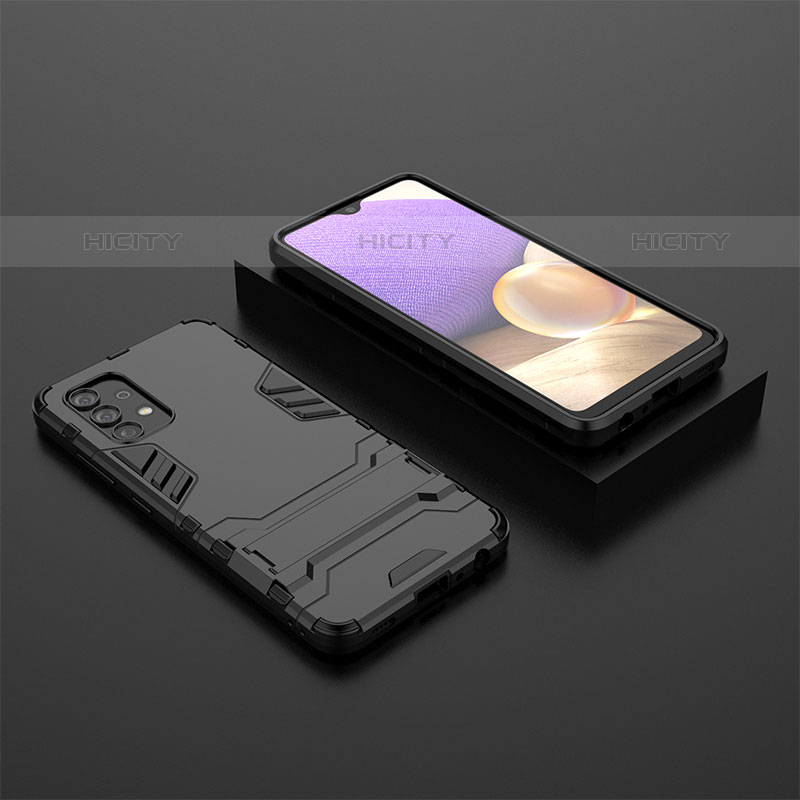 Coque Contour Silicone et Plastique Housse Etui Mat avec Support pour Samsung Galaxy M32 5G Noir Plus