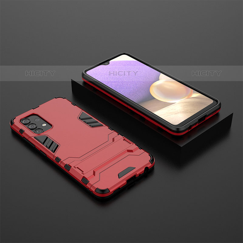 Coque Contour Silicone et Plastique Housse Etui Mat avec Support pour Samsung Galaxy M32 5G Rouge Plus