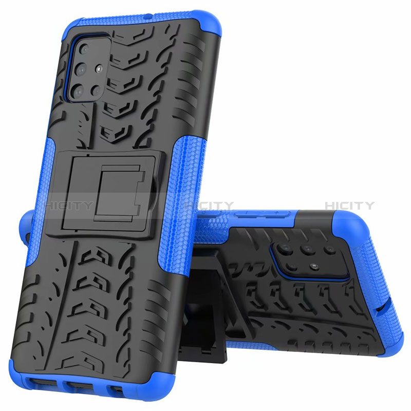 Coque Contour Silicone et Plastique Housse Etui Mat avec Support pour Samsung Galaxy M40S Bleu Plus