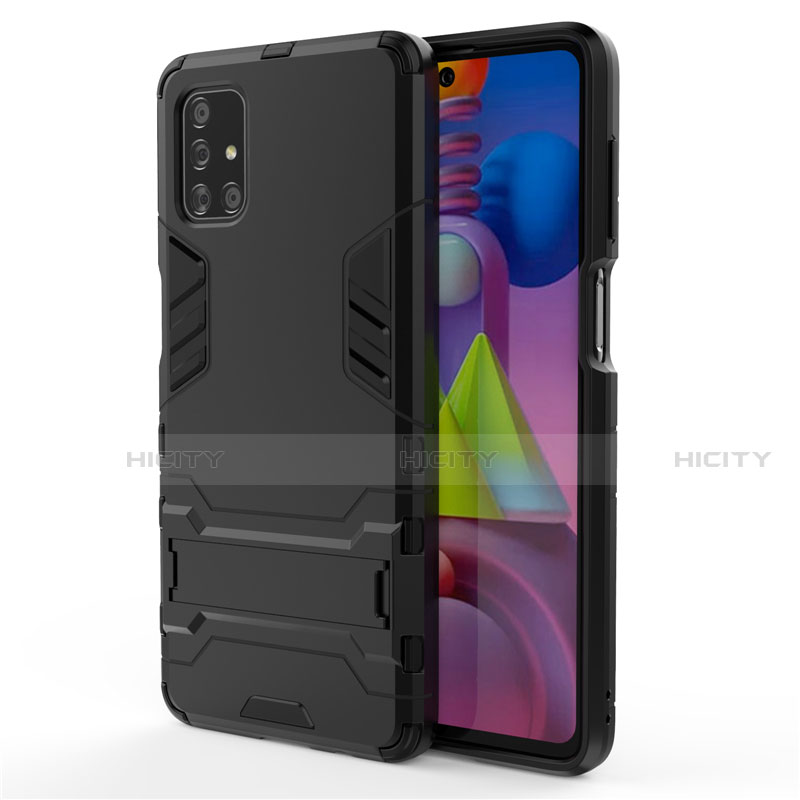 Coque Contour Silicone et Plastique Housse Etui Mat avec Support pour Samsung Galaxy M51 Noir Plus