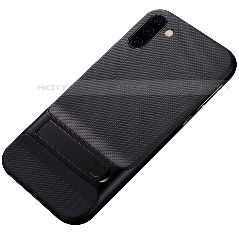 Coque Contour Silicone et Plastique Housse Etui Mat avec Support pour Samsung Galaxy Note 10 Noir Plus