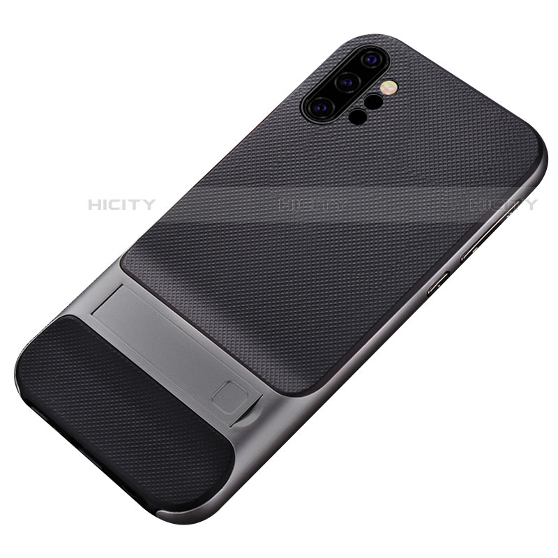 Coque Contour Silicone et Plastique Housse Etui Mat avec Support pour Samsung Galaxy Note 10 Plus 5G Gris Plus