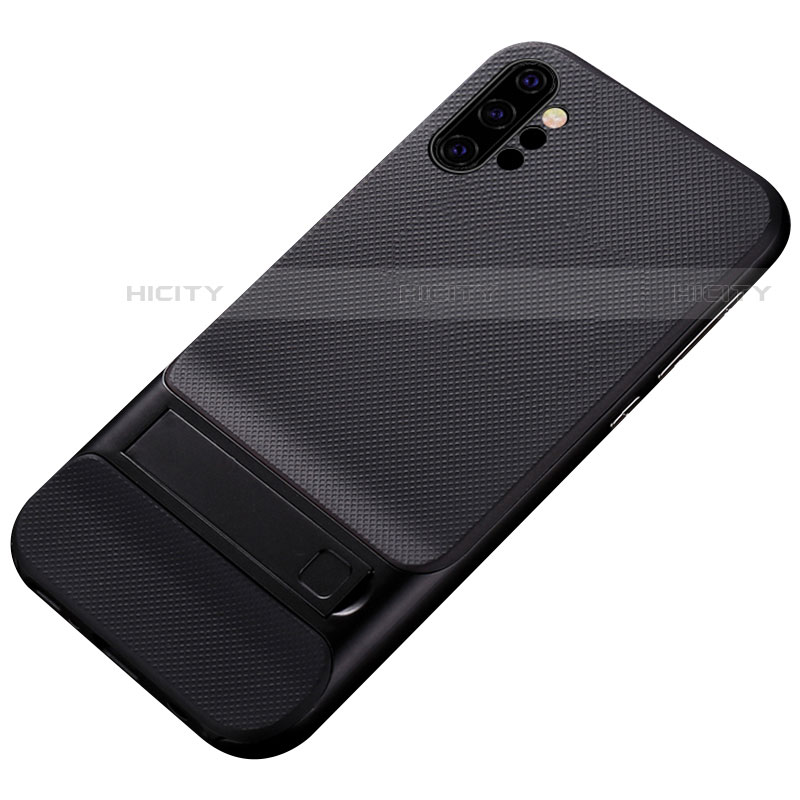 Coque Contour Silicone et Plastique Housse Etui Mat avec Support pour Samsung Galaxy Note 10 Plus 5G Noir Plus