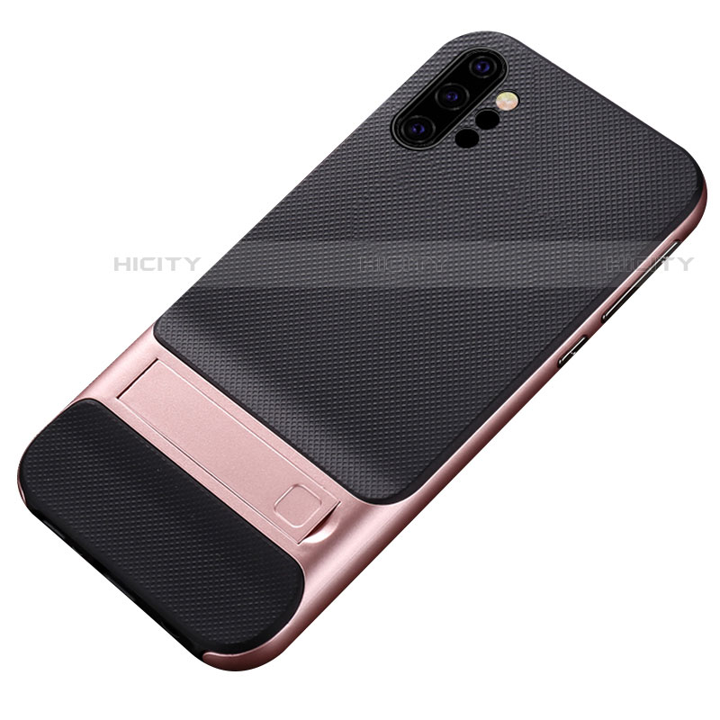 Coque Contour Silicone et Plastique Housse Etui Mat avec Support pour Samsung Galaxy Note 10 Plus 5G Or Rose Plus