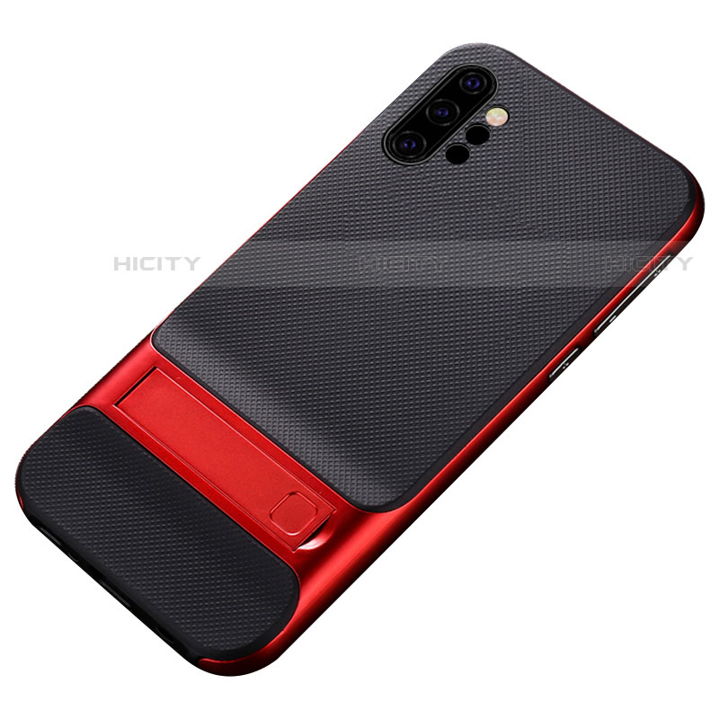 Coque Contour Silicone et Plastique Housse Etui Mat avec Support pour Samsung Galaxy Note 10 Plus 5G Rouge Plus