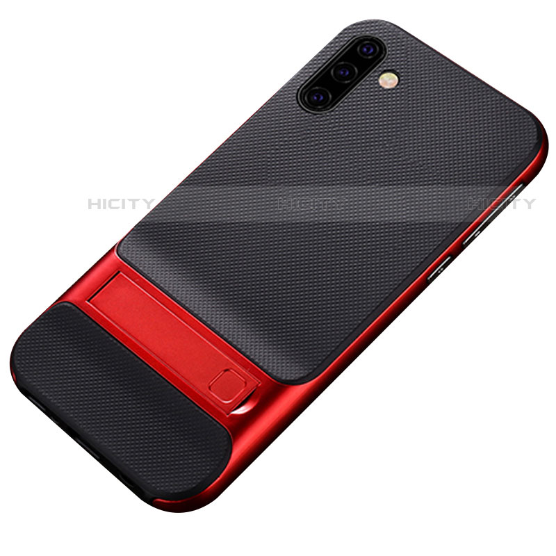 Coque Contour Silicone et Plastique Housse Etui Mat avec Support pour Samsung Galaxy Note 10 Rouge Plus