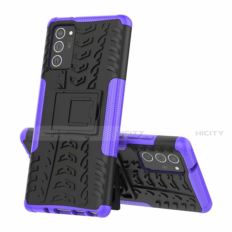 Coque Contour Silicone et Plastique Housse Etui Mat avec Support pour Samsung Galaxy Note 20 5G Violet Plus