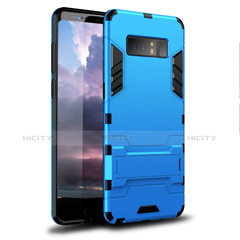 Coque Contour Silicone et Plastique Housse Etui Mat avec Support pour Samsung Galaxy Note 8 Bleu Ciel Plus