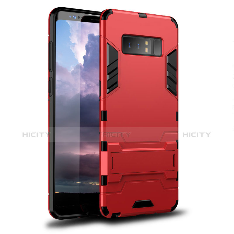 Coque Contour Silicone et Plastique Housse Etui Mat avec Support pour Samsung Galaxy Note 8 Rouge Plus