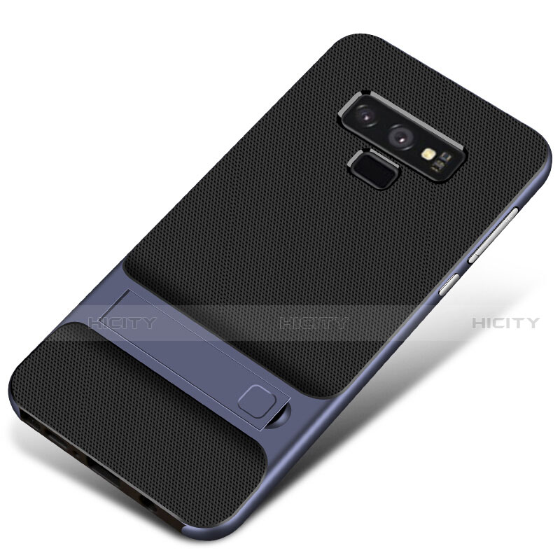 Coque Contour Silicone et Plastique Housse Etui Mat avec Support pour Samsung Galaxy Note 9 Bleu Plus