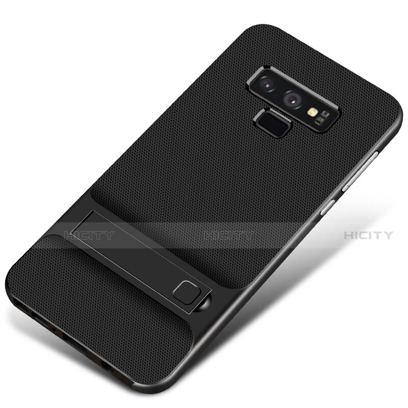 Coque Contour Silicone et Plastique Housse Etui Mat avec Support pour Samsung Galaxy Note 9 Noir Plus