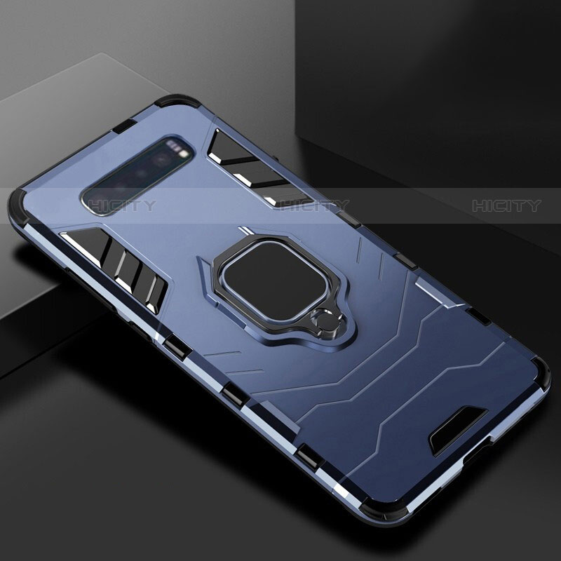 Coque Contour Silicone et Plastique Housse Etui Mat avec Support pour Samsung Galaxy S10 5G Bleu Plus