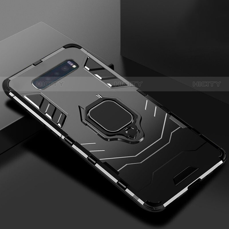 Coque Contour Silicone et Plastique Housse Etui Mat avec Support pour Samsung Galaxy S10 5G Noir Plus