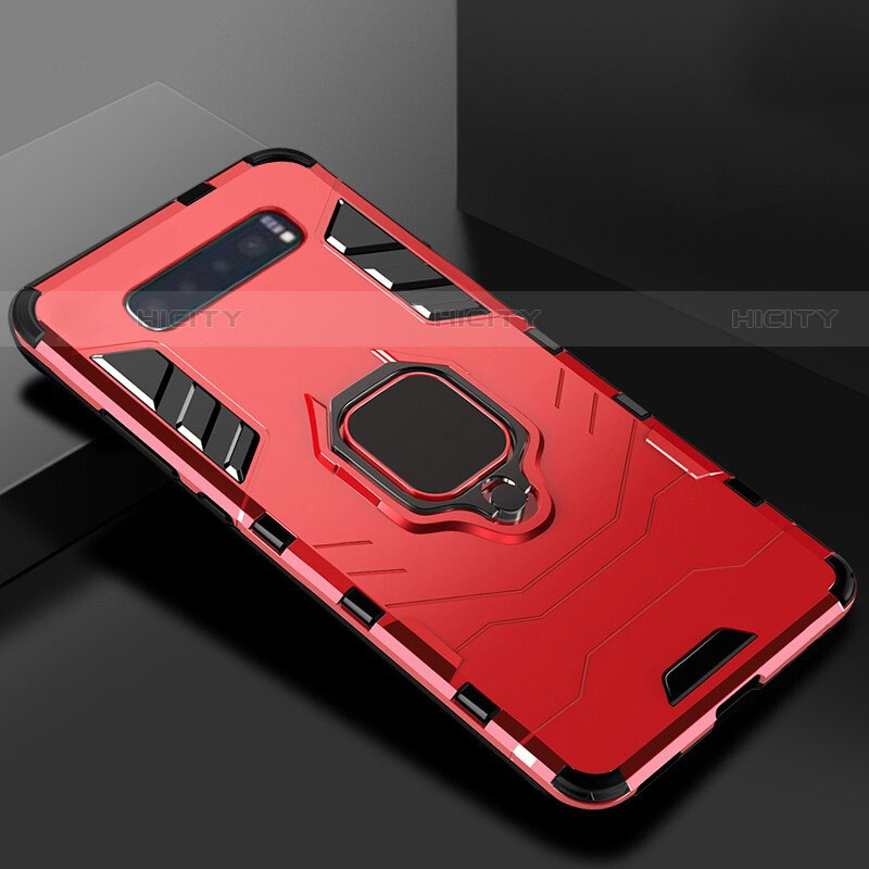 Coque Contour Silicone et Plastique Housse Etui Mat avec Support pour Samsung Galaxy S10 5G Rouge Plus