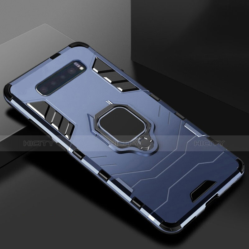 Coque Contour Silicone et Plastique Housse Etui Mat avec Support pour Samsung Galaxy S10 Bleu Plus