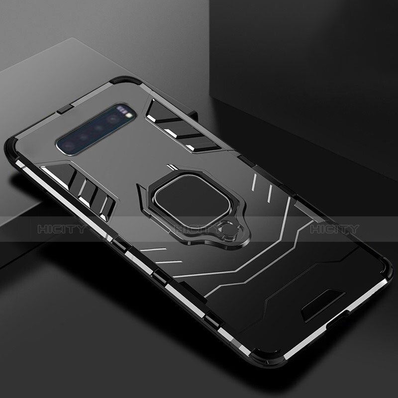 Coque Contour Silicone et Plastique Housse Etui Mat avec Support pour Samsung Galaxy S10 Plus Noir Plus