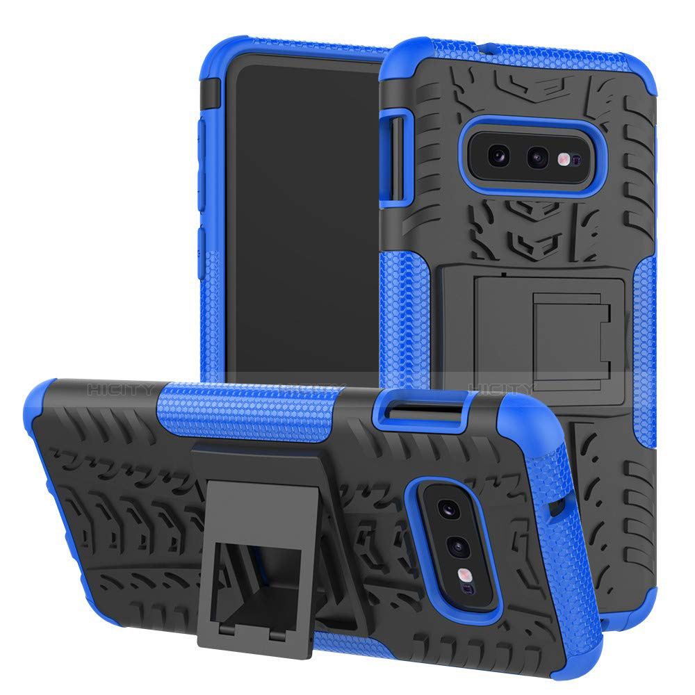 Coque Contour Silicone et Plastique Housse Etui Mat avec Support pour Samsung Galaxy S10e Bleu Plus