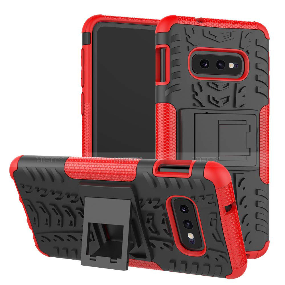 Coque Contour Silicone et Plastique Housse Etui Mat avec Support pour Samsung Galaxy S10e Rouge Plus