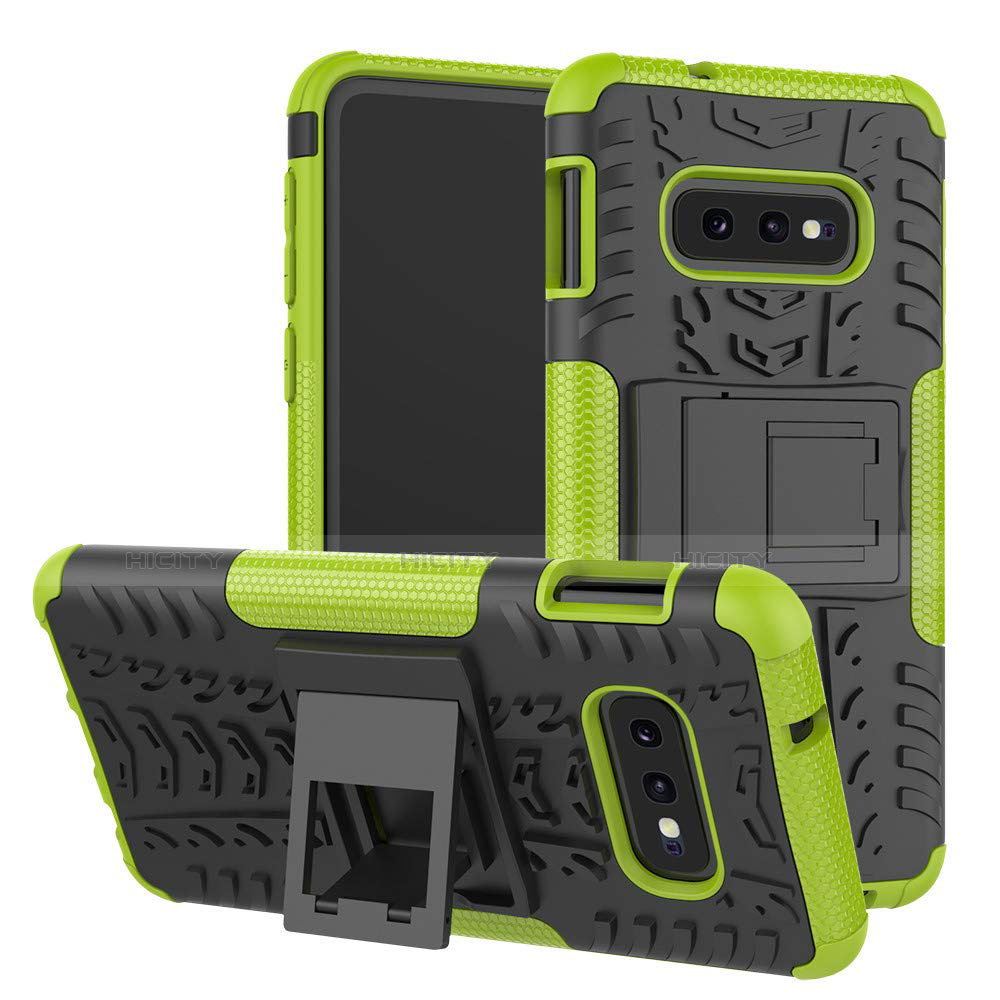 Coque Contour Silicone et Plastique Housse Etui Mat avec Support pour Samsung Galaxy S10e Vert Plus