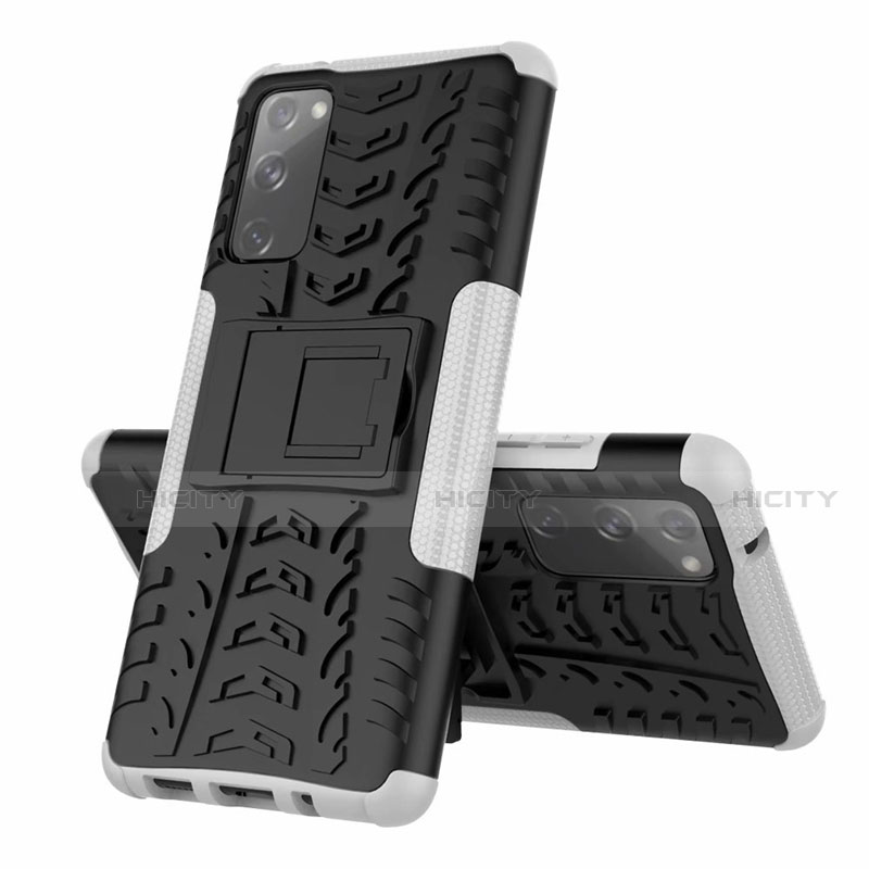 Coque Contour Silicone et Plastique Housse Etui Mat avec Support pour Samsung Galaxy S20 FE (2022) 5G Blanc Plus