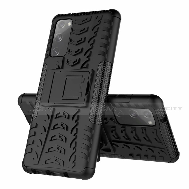 Coque Contour Silicone et Plastique Housse Etui Mat avec Support pour Samsung Galaxy S20 FE 4G Noir Plus