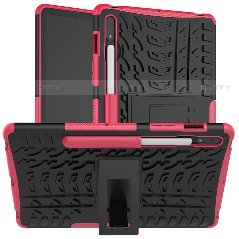 Coque Contour Silicone et Plastique Housse Etui Mat avec Support pour Samsung Galaxy Tab S7 11 Wi-Fi SM-T870 Plus