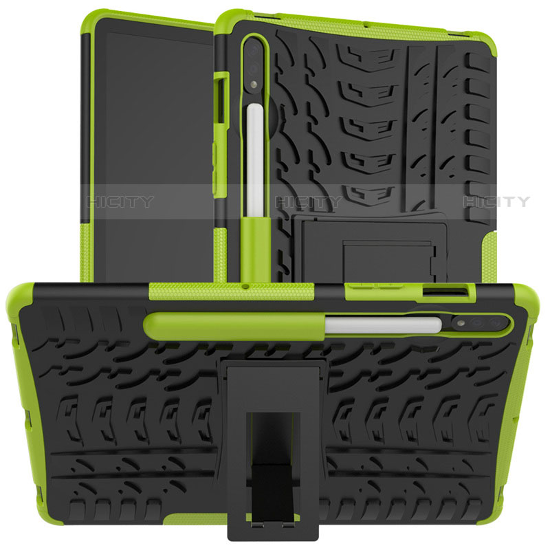 Coque Contour Silicone et Plastique Housse Etui Mat avec Support pour Samsung Galaxy Tab S7 11 Wi-Fi SM-T870 Vert Plus