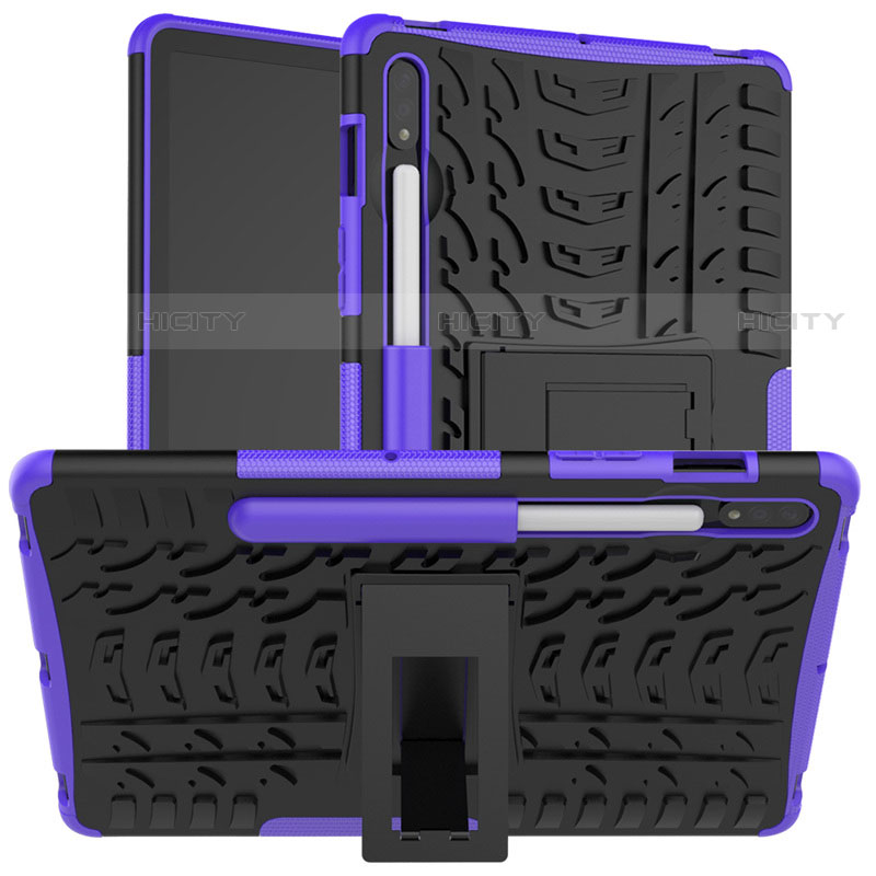 Coque Contour Silicone et Plastique Housse Etui Mat avec Support pour Samsung Galaxy Tab S7 11 Wi-Fi SM-T870 Violet Plus