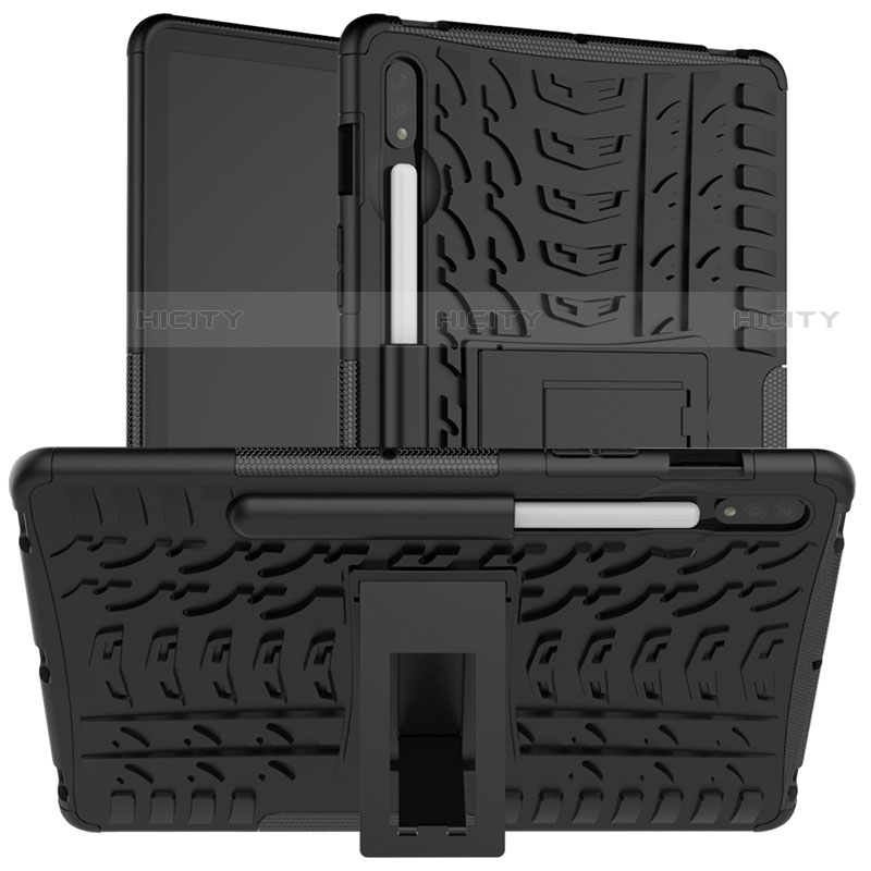 Coque Contour Silicone et Plastique Housse Etui Mat avec Support pour Samsung Galaxy Tab S7 4G 11 SM-T875 Noir Plus