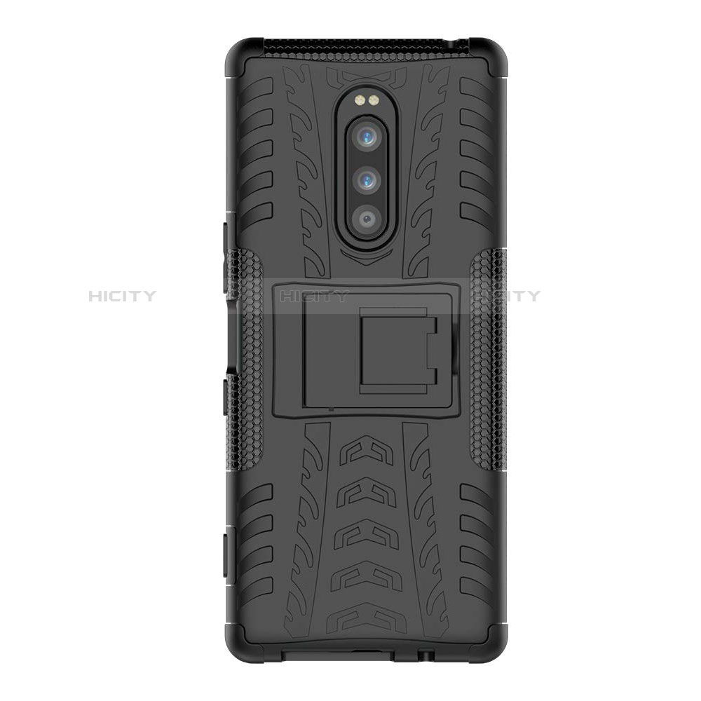 Coque Contour Silicone et Plastique Housse Etui Mat avec Support pour Sony Xperia 1 Plus