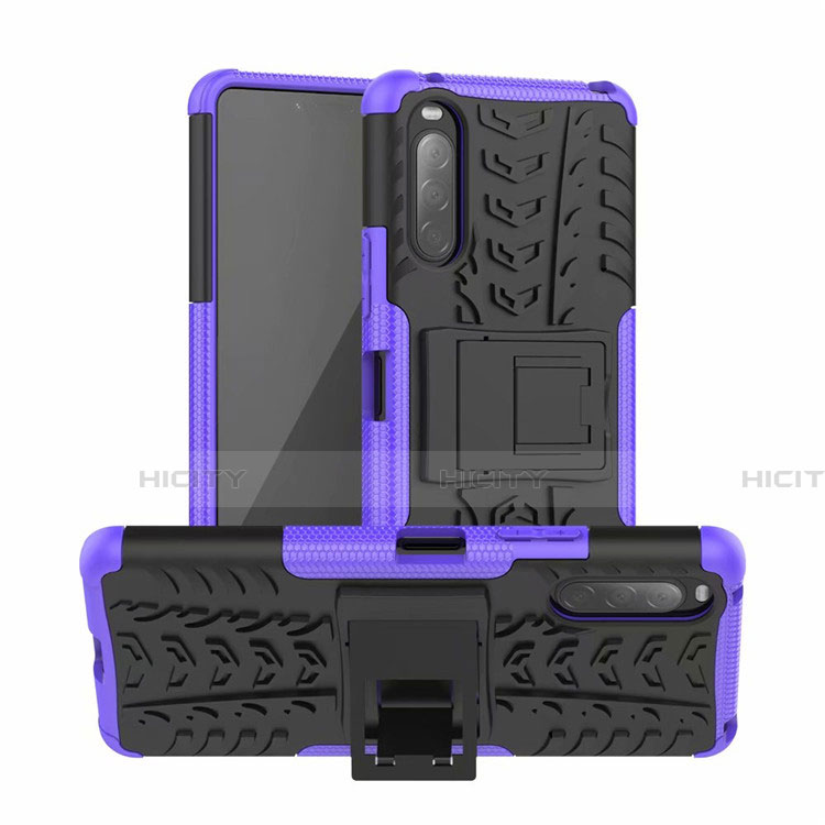 Coque Contour Silicone et Plastique Housse Etui Mat avec Support pour Sony Xperia 10 II Violet Plus