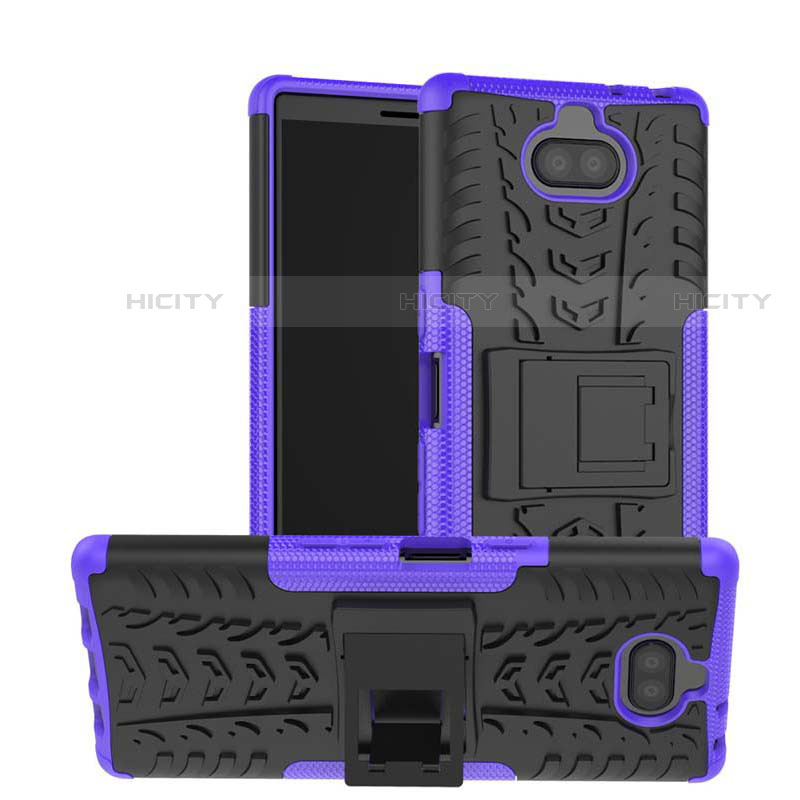 Coque Contour Silicone et Plastique Housse Etui Mat avec Support pour Sony Xperia 10 Plus Violet Plus