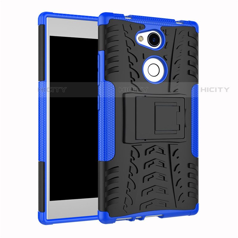 Coque Contour Silicone et Plastique Housse Etui Mat avec Support pour Sony Xperia L2 Bleu Plus