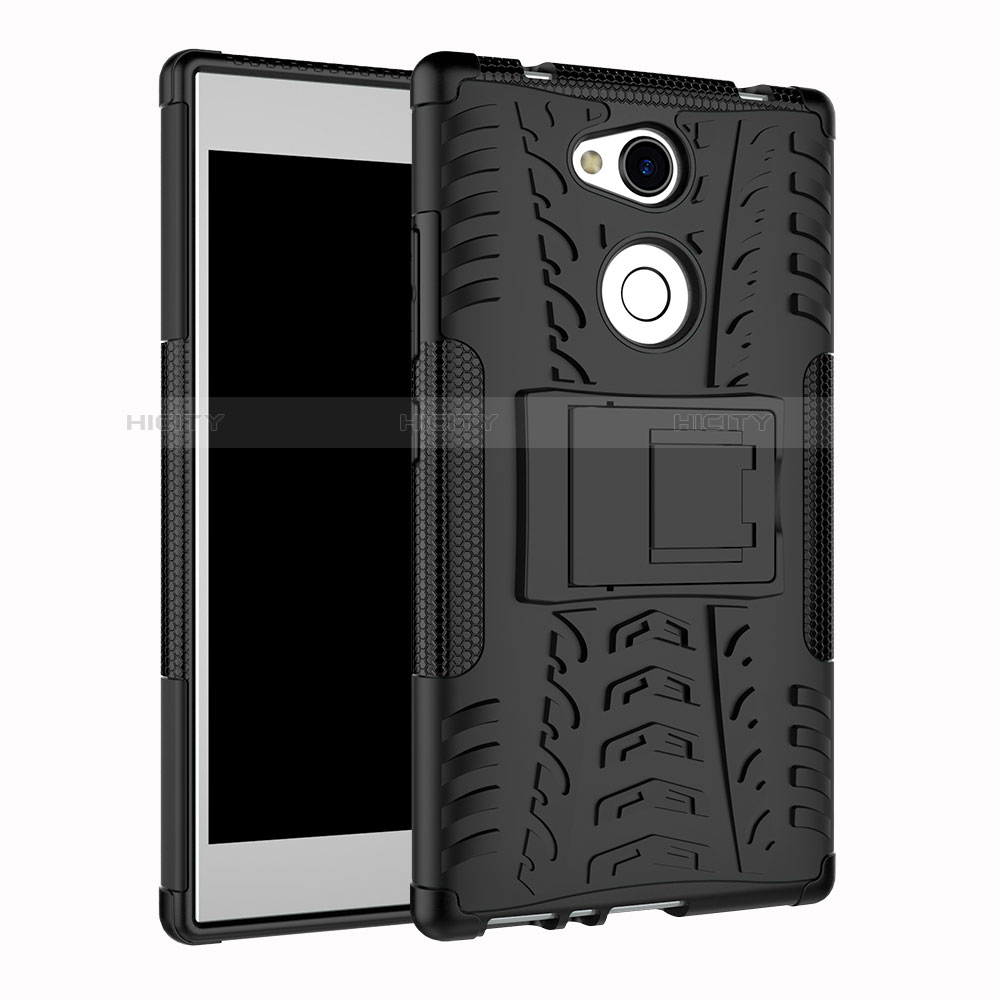 Coque Contour Silicone et Plastique Housse Etui Mat avec Support pour Sony Xperia L2 Noir Plus