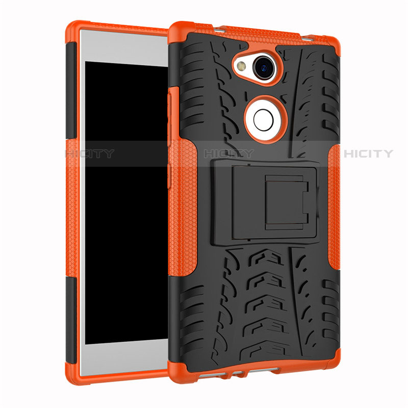 Coque Contour Silicone et Plastique Housse Etui Mat avec Support pour Sony Xperia L2 Orange Plus