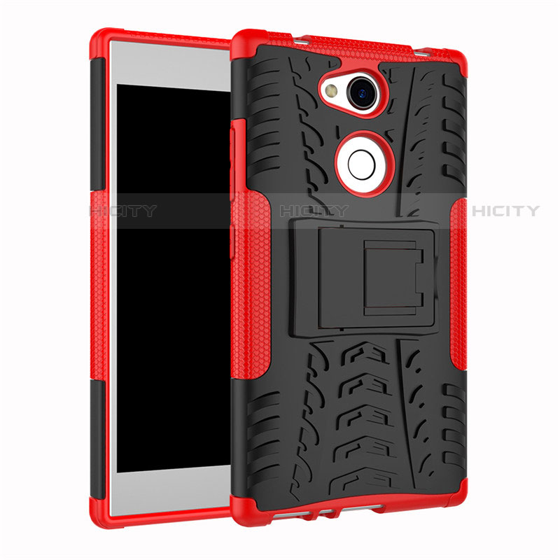 Coque Contour Silicone et Plastique Housse Etui Mat avec Support pour Sony Xperia L2 Rouge Plus