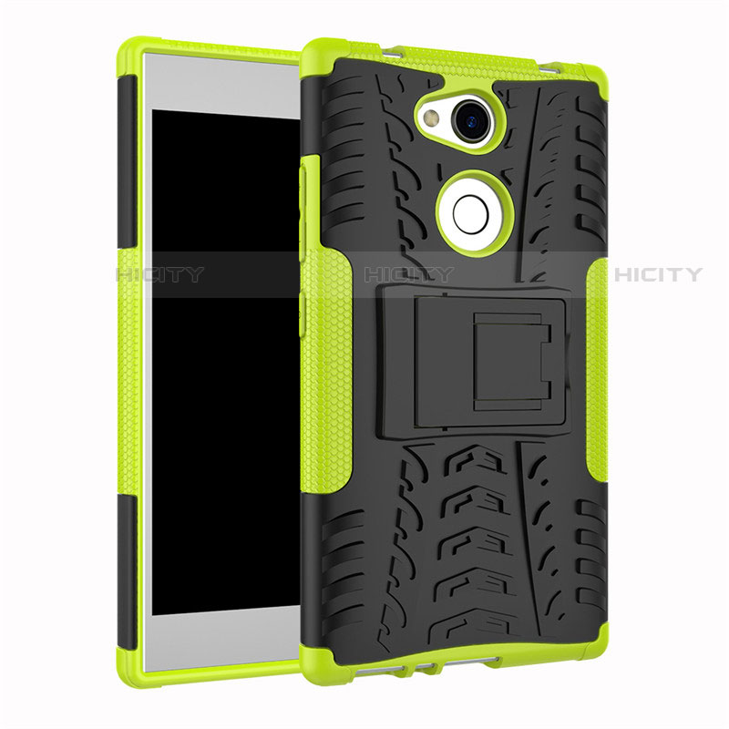 Coque Contour Silicone et Plastique Housse Etui Mat avec Support pour Sony Xperia L2 Vert Plus