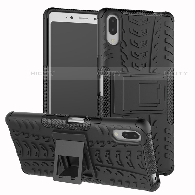 Coque Contour Silicone et Plastique Housse Etui Mat avec Support pour Sony Xperia L3 Noir Plus