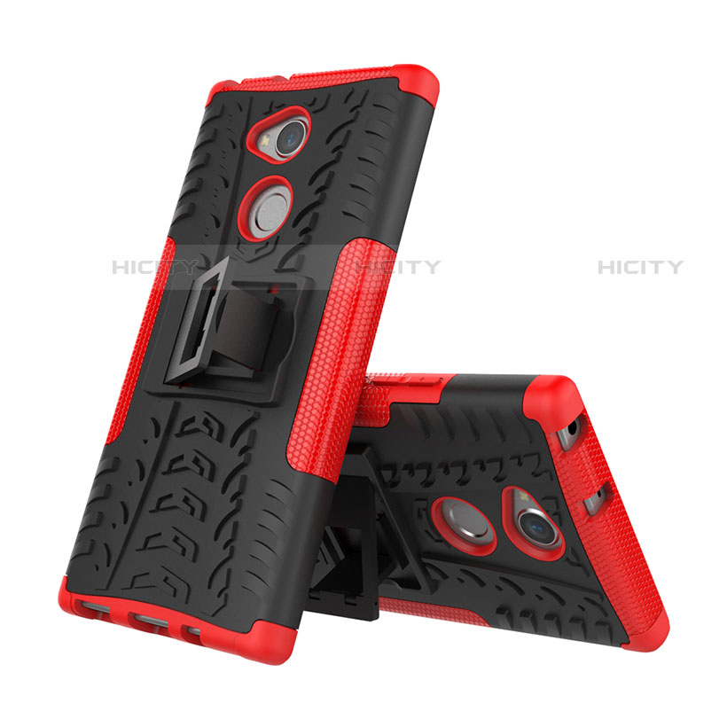 Coque Contour Silicone et Plastique Housse Etui Mat avec Support pour Sony Xperia XA2 Rouge Plus