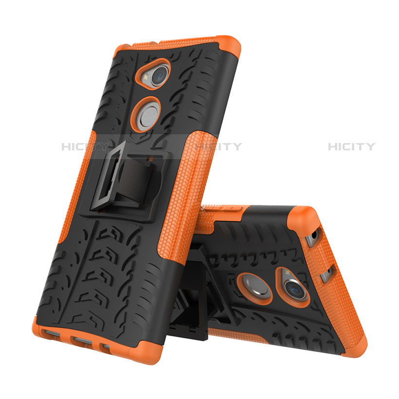 Coque Contour Silicone et Plastique Housse Etui Mat avec Support pour Sony Xperia XA2 Ultra Orange Plus