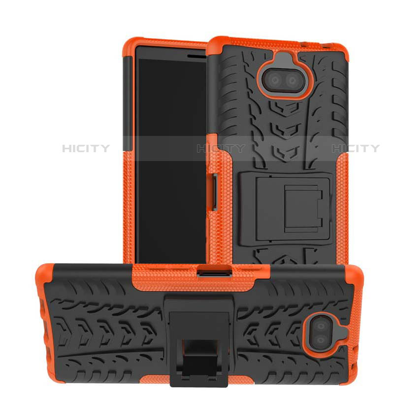 Coque Contour Silicone et Plastique Housse Etui Mat avec Support pour Sony Xperia XA3 Orange Plus