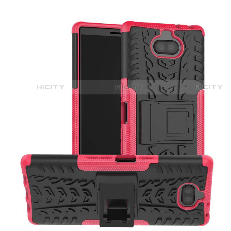 Coque Contour Silicone et Plastique Housse Etui Mat avec Support pour Sony Xperia XA3 Rose Rouge Plus