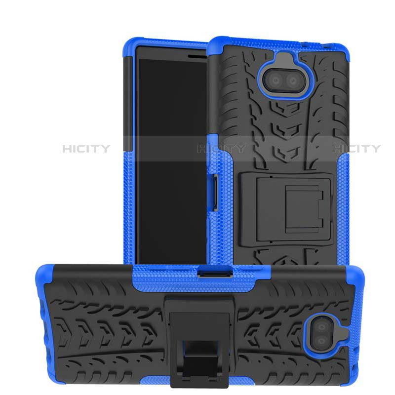 Coque Contour Silicone et Plastique Housse Etui Mat avec Support pour Sony Xperia XA3 Ultra Bleu Plus