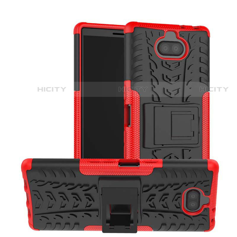 Coque Contour Silicone et Plastique Housse Etui Mat avec Support pour Sony Xperia XA3 Ultra Rouge Plus