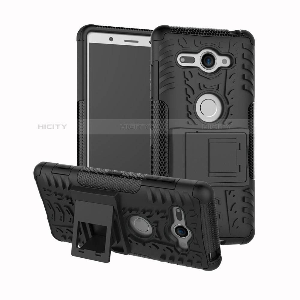 Coque Contour Silicone et Plastique Housse Etui Mat avec Support pour Sony Xperia XZ2 Compact Plus