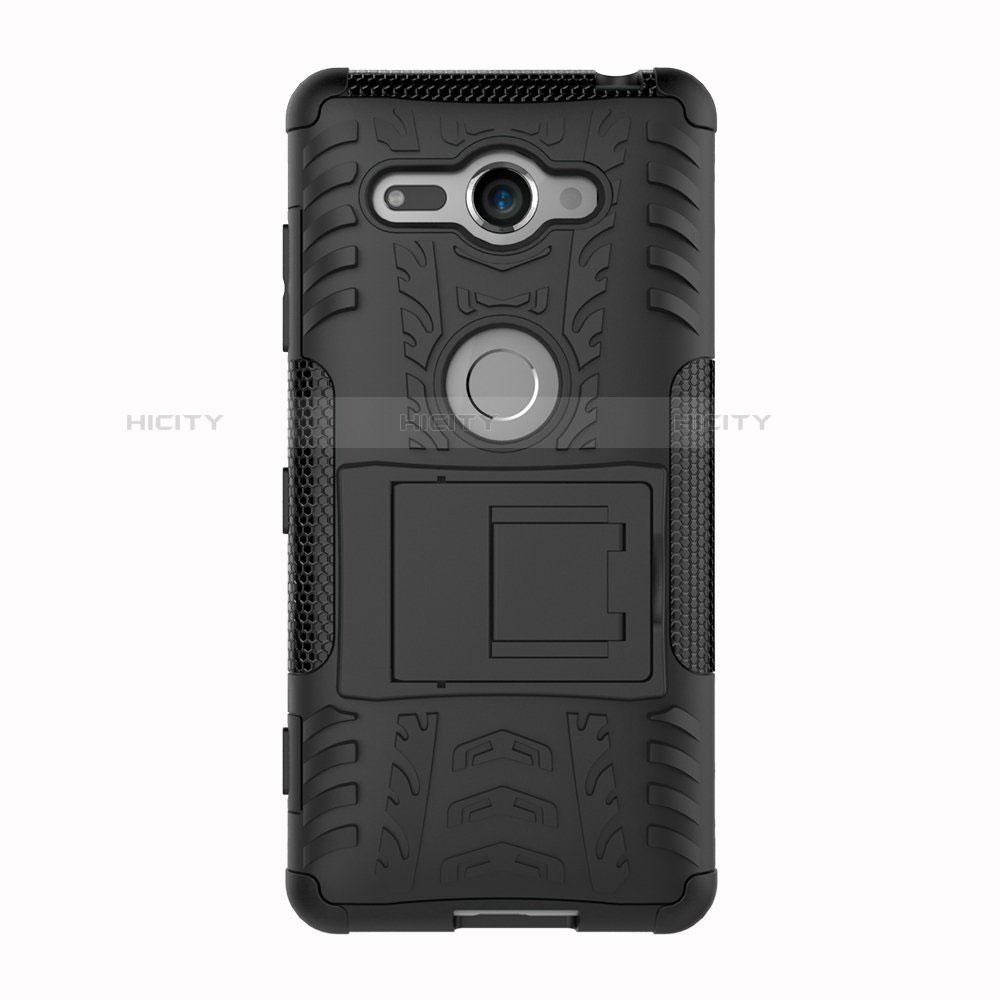 Coque Contour Silicone et Plastique Housse Etui Mat avec Support pour Sony Xperia XZ2 Compact Plus